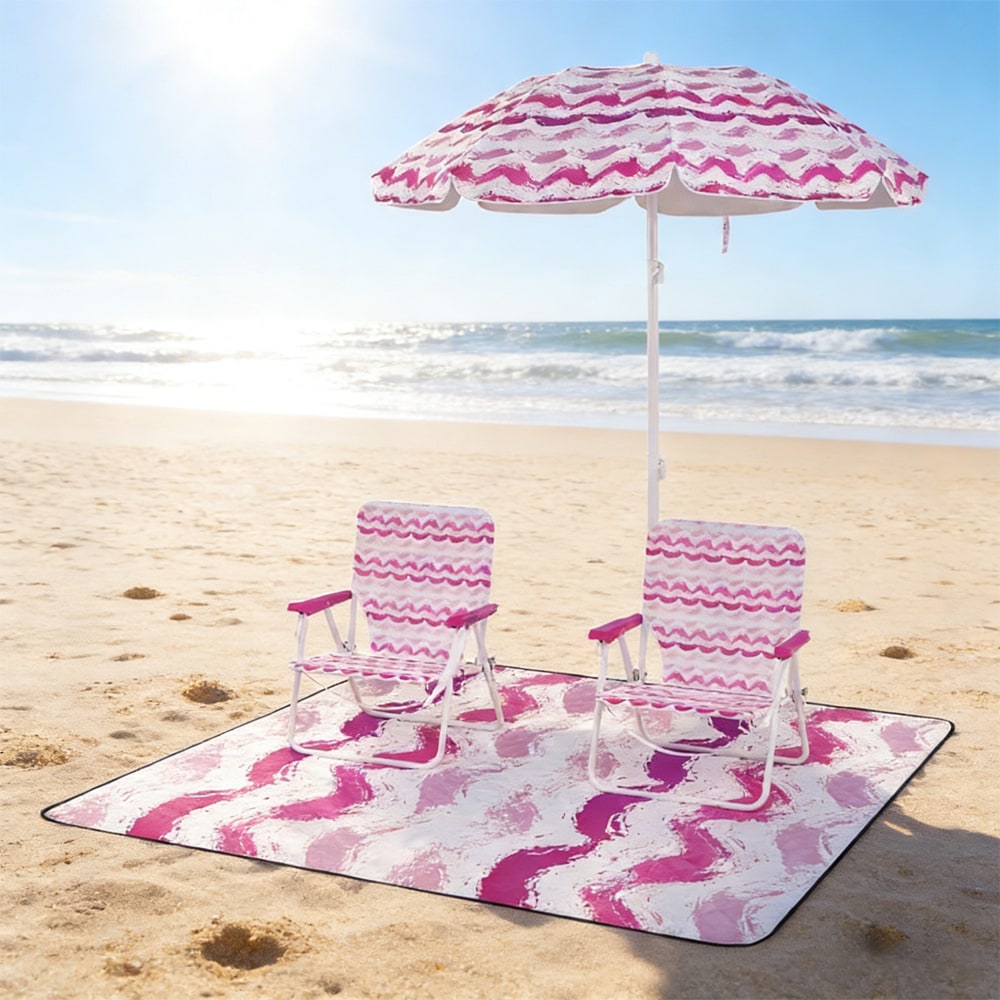 Beach Umbrella With Foldable Chairs And Picnic Blanket Set_voghion.com